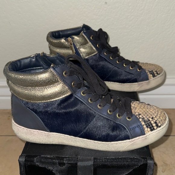 SAM EDELMAN Britt Snake Print Navy Fur Gold Metallic High Top Boot Sneaker 10 - Picture 7 of 12